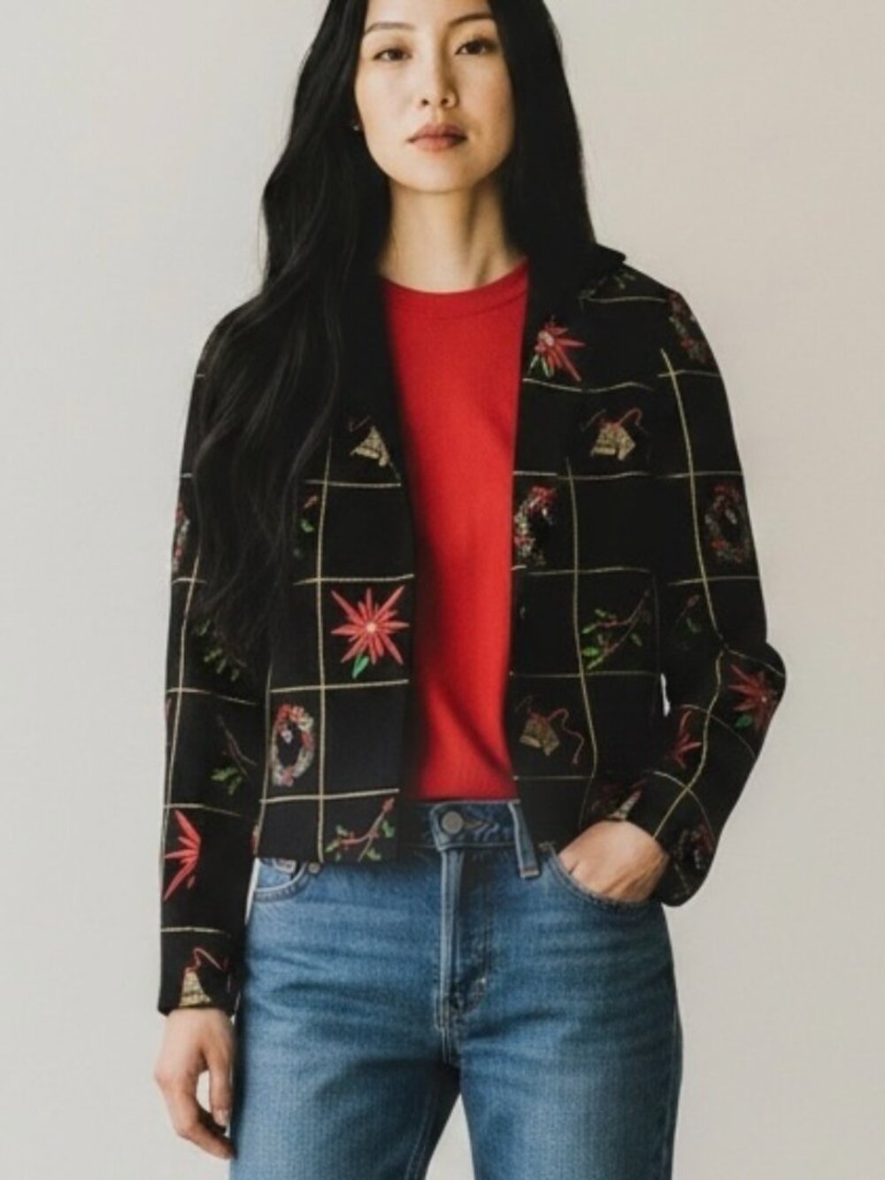 Mak New York Holiday Blazer Women’ s SZ 4 Christmas Embroidery‎ Jacket